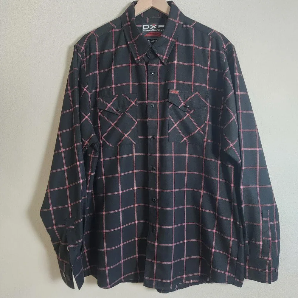 Dixxon Flannel Shirt Mens Extra Large Black Red The Gridlock Snap Front Plaid